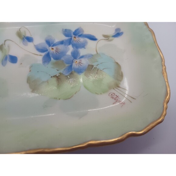 T&V Limoges France Violet Tray Vanity Dresser Signed Patzner Hand Painted Floral - Picture 3 of 9